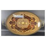 Italian floral marquetry wood inlay serving tray