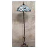 Tiffany-style leaded glass and metal floor lamp