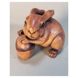 Vintage Japanese signed hand carved wood rabbit