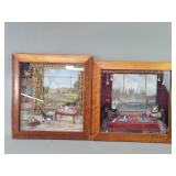 Pair of 3D mixed media dioramas