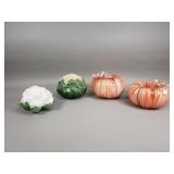 Group of glass pumpkins and ceramic cauliflowers