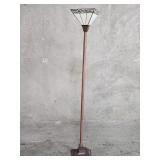 Mission-style stained glass torchiere floor lamp