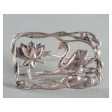 Sterling silver swan and lotus flower brooch