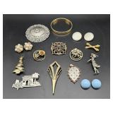Vintage designer jewelry earrings, brooches,