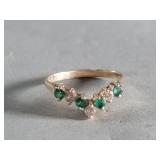 14k gold, emerald and diamond ring