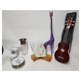 Vintage items - Calvin Klein dash vase, ukulele