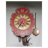 Vintage German hand painted wood wall clock