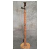 Vintage rattan and wood bridge arm floor lamp