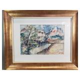 Signed Expressionist-style watercolor landscape
