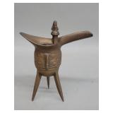 Vintage Chinese brass jue tripod wine vessel