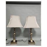 Pair of vintage brass baluster-form table lamps