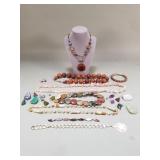 Group of costume jewlery, wood, natural stones,