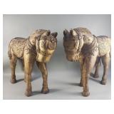 Pair of carved wood gilt horse sculptures