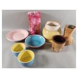Group of vintage pottery vase, pitcher, mugs, etc.