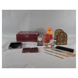 Leather jewelry box, letter openers, bookends etc