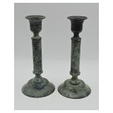 Pair of vintage patinated brass candlesticks