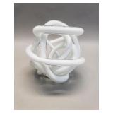 Hand blown white glass knot art sculpture