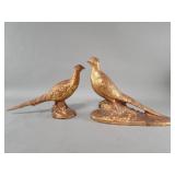 Pair of vintage signed gilt ceramic pheasant
