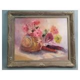 Marie Hunter signed oil on canvas floral still