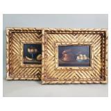 Pair of Folk Art-style oil on panel classical
