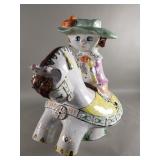 Vintage terracotta woman and horse figurine