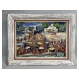 Oil on board impasto impressionist scene of