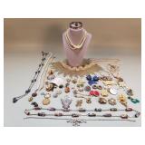 Vintage costume jewelry necklaces, brooches,