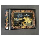 Vintage Japanese hand painted black lacquer photo