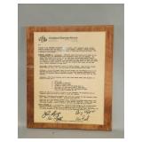 Itinerary and invitation letter plaque sent to