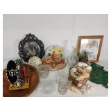Vintage candle holders, seashells, home decor