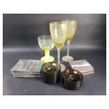 Group of vintage glass panels, stemware and