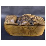 Vintage yellow birch burl trinket box