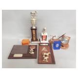 Group of awards and desk ornaments