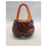 Hand blown glass handbag form vase