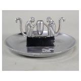 Art Deco chrome metal monkey Pincherette ashtray
