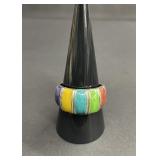 Vintage sterling silver and rainbow enamel ring