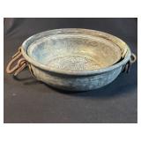 Lot of large vintage copper pan and strainer