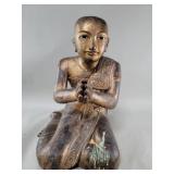 Antique Burmese gilt wood praying monk statue