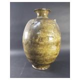 Antique olive green glazed stoneware storage jar