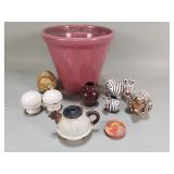 Group of vintage pottery planters, figurines,