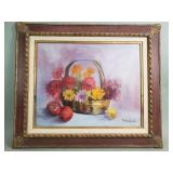 Signed Marie Hunter oil on canvas floral still