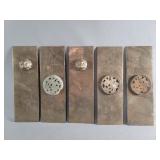Five vintage Chinese brass panels with hand