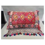 Vintage hand knotted wool rug pillow