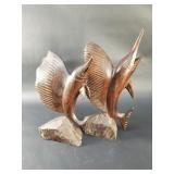 Pair of carved wood swordfish figurines