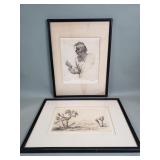 Pair of vintage signed etchings by Wallace Leroy