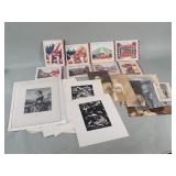 Group of watercolors, engraving, wood block