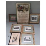 Group of vintage engravings and etchings under
