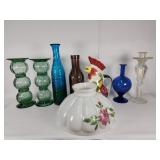 Vintage glass vases, pitchers, candle holders