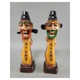 Pair of carved wood Jangseung figure