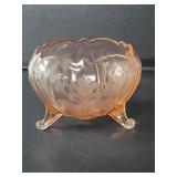 Vintage pink depression glass footed bowl with